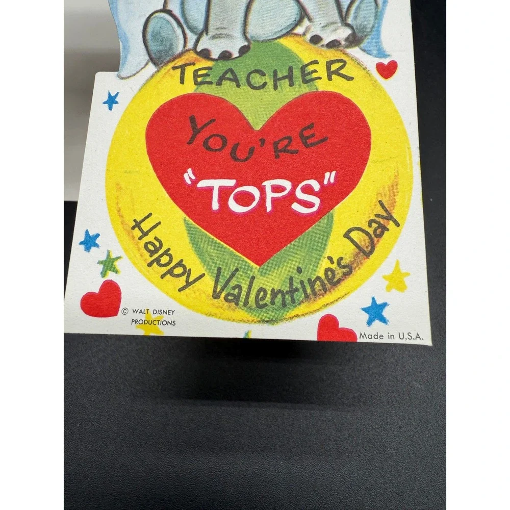 Vintage Walt Disney Valentine Card‎ Dumbo Teacher Theme 1960s with Envelope